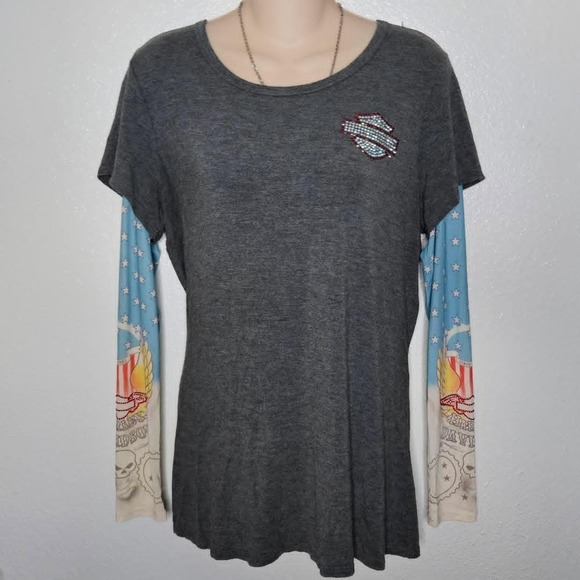 Harley-Davidson Tops - Harley Davidson Womens Layered‎ Tattoo Sleeve Top